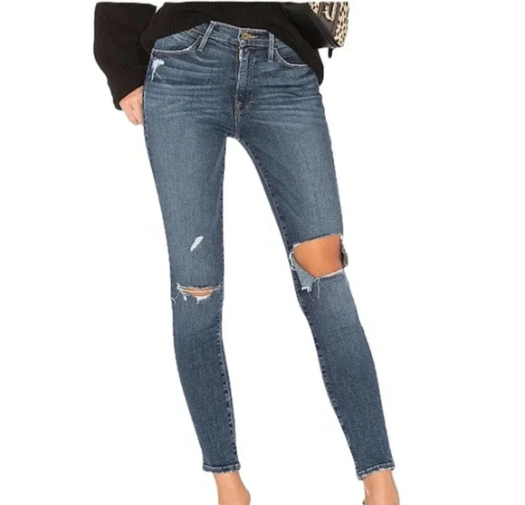 FRAME Denim Distressed Le High Skinny Jeans - Picture 1 of 14